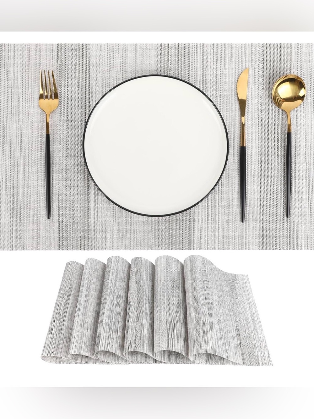 Gray Woven Placemats Set of 6 – Heat Resistant, Waterproof & Easy to Clean New